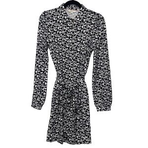 Boden Jersey Shirt Dress Black Flora Bloom Above Knee Long Sleeve Cotton Size 8R